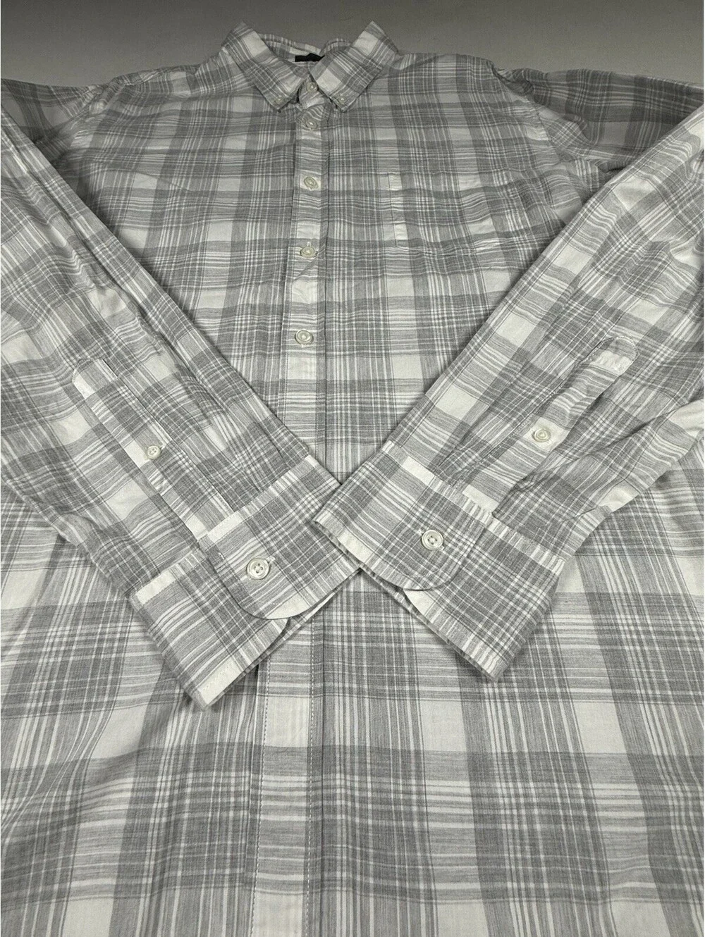 J Crew Slim Button Down Shirt Men Sz XL Gray Window Pane Long Sleeve 100% Cotton